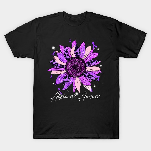 Alzheimer's Awareness Ribbon Purple Sunflower Ribbon Hope T-Shirt by New Hights